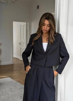 Костюм укороченный пиджак и брюки палаццо классический модный актуальный офисный3 фото
