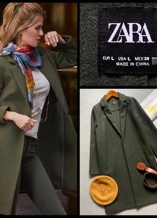 Лёгкое демисезонное пальто zara цвета хаки с карманами1 фото