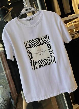 Женская футболка турецкая со стильным качественным принтом «зебра»4 фото