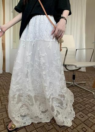 Длинная кружевная юбка макси романтический стиль2 фото