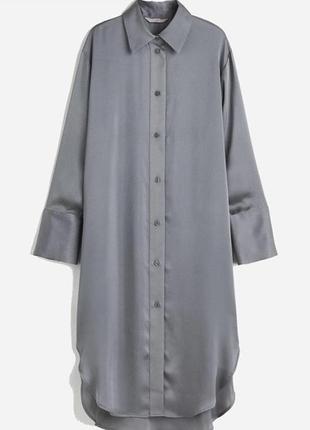 Атласна сукня-сорочка, сукня міді, сіра сукня від h&m2 фото