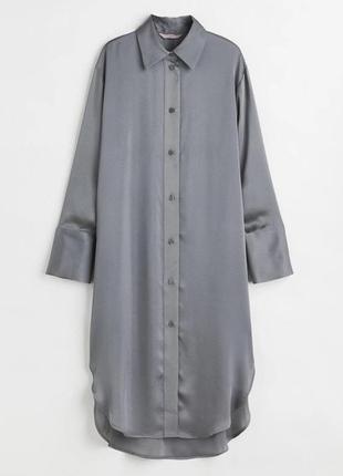 Атласна сукня-сорочка, сукня міді, сіра сукня від h&m5 фото