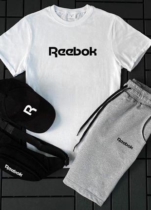 Мужской летний костюм reebok футболка + шорты + кепка + барсетка в подарок черный комплект рибок (b)5 фото