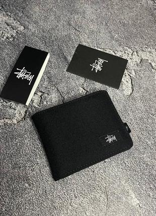 Гаманець stussy чорний елітний, тканинний чоловічий зручний купюрник стуссі на три відділення компак1 фото