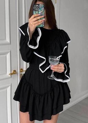 Платье софт черного цвета с кружевом3 фото