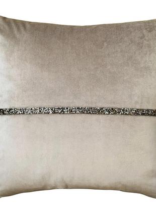 Подушка декоративна з сіро-коричневими стразами pagoti diamond капучино 40х40 см