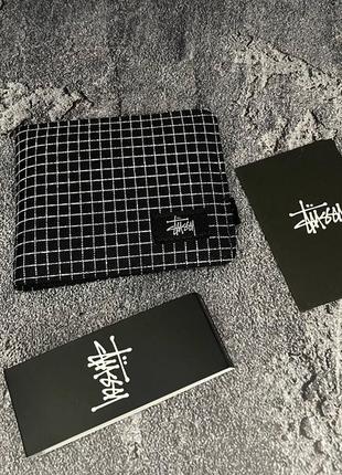 Кошелек stussy черный тканевый, элитный мужской удобный купюрник стусси на три отделения компактный2 фото