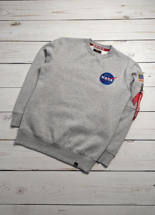 Мужской свитшот на флисе alpha industries nasa / серая кофта альфа наса оригинал3 фото