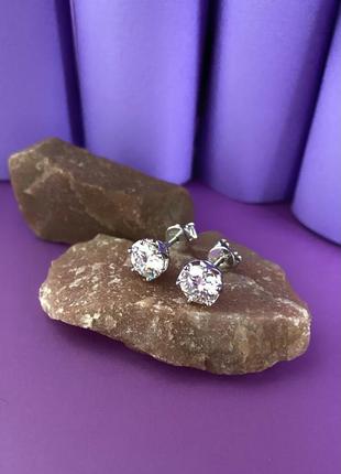 Сережки серебряные гвоздики пусеты с бриллиантами4 фото