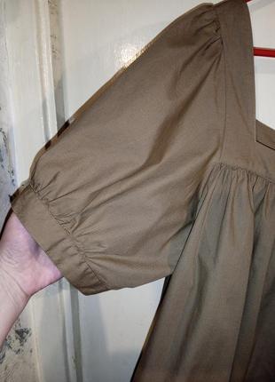 Натуральная блузка-распашонка с воланом и пышным рукавом,хаки,бохо,большого размера3 фото