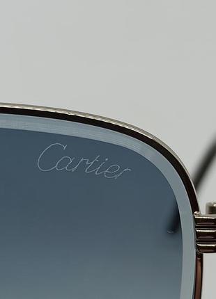 Окуляри в стилі cartier чоловічі сонцезахисні краплі сіро блакитний градієнт в сріблястому металі9 фото