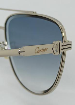 Очки в стиле cartier капли мужские солнцезащитные серо голубой градиент в серебристой металлической оправе8 фото