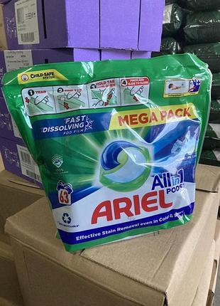 Універсальні капсули для прання ariel pods all-in-1, гірське джерело, 63 шт.