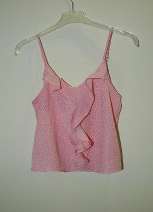 Розовая блуза топ в горошек с рюшами на бретелях tally weijl xs