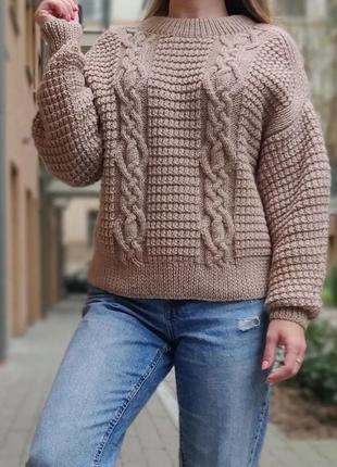 Женский вязаный свитер ручной работы "waffle"3 фото