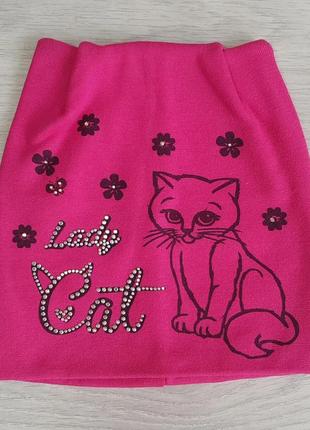 Шапочка для дівчинки lady cat малинового кольору (48-50)