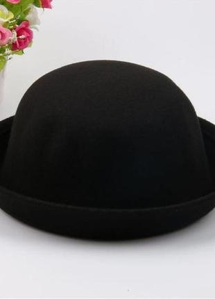 Шляпа женская фетровая котелок черная1 фото