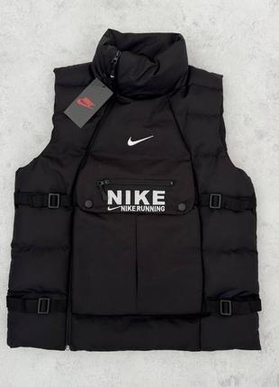 Чоловіча жилетка nike чорна без капюшона з плащової тканини весняна осіння безрукавка найк демісезонна (b)