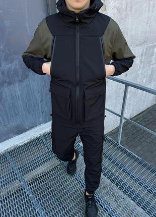 Чоловічий весняний комплект куртка та штани з тканини софт шел на мікрофлісі розміри s-xl