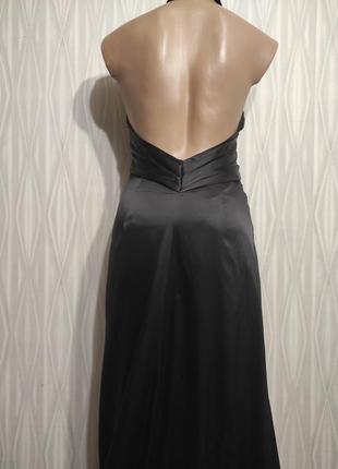 Чорне шовкове вечірнє плаття зі шлейфом3 фото