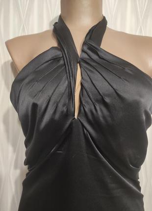 Чорне шовкове вечірнє плаття зі шлейфом2 фото