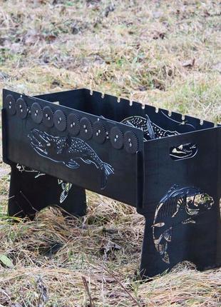 Мангал автоматический на 10 шампуров с гравировкой - риба