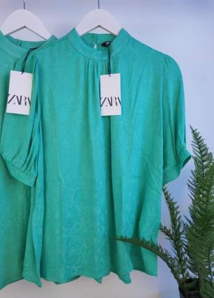 Жаккардовая зеленая блузка от zara5 фото
