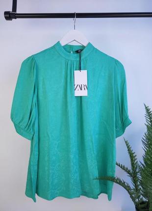 Жаккардовая зеленая блузка от zara6 фото