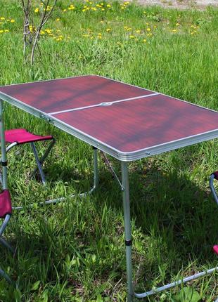 Розкладний стіл (бордовий) для пікніка, стільці3 фото