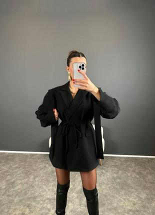 Пиджак платье свободного кроя удлиненный оверсайз жакет с поясом платье стильный трендовый черный бежевый коричневый1 фото
