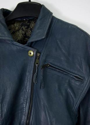 Синяя винтажная кожаная куртка косуха6 фото