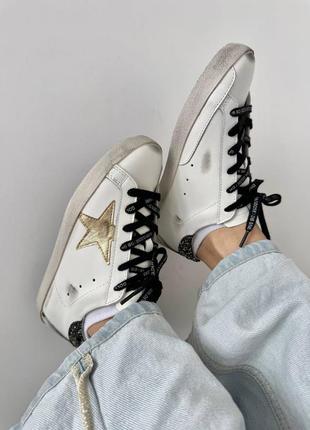 Женские кроссовки белые с золотым golden goose ggdb superstar gold glitter premium