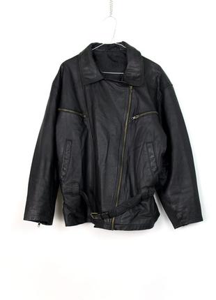 Черная винтажная кожаная куртка косуха с ремнем кожанка6 фото