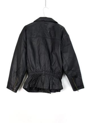 Чорна подовжена вінтажна куртка шкірянка-косуха9 фото