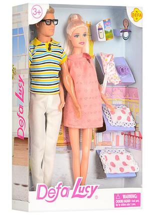 Kr кукла defa семья 8349, 29см (беременная) и фигурка мужчины 30см, пупс, аксессуары (розовая)