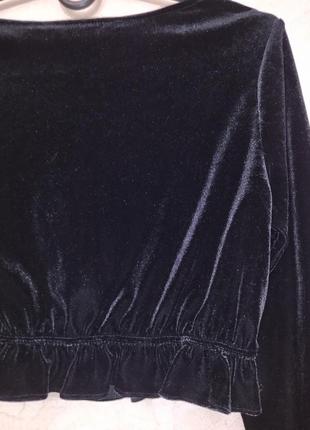 Бархатная блуза топ чёрная блузка кроп топ с бархата велюровая блуза топ zara5 фото