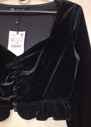 Бархатная блуза топ чёрная блузка кроп топ с бархата велюровая блуза топ zara3 фото