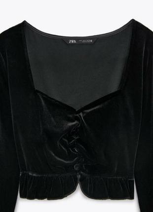 Бархатная блуза топ чёрная блузка кроп топ с бархата велюровая блуза топ zara9 фото