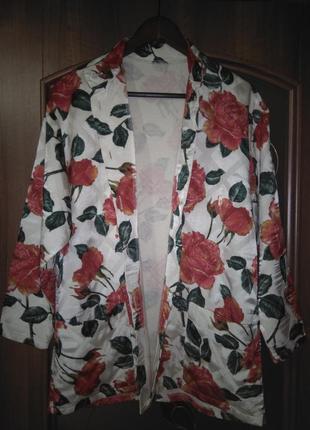 Неймовірно красивий атласний піджак / жакет з трояндами (німеччина) бавовна, віскоза