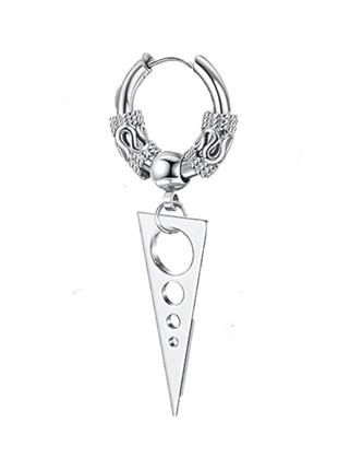 Сережка-кільце хард обманка з трикутником та візерунком (хір.сталь, сталевий) (ea-021)1 фото