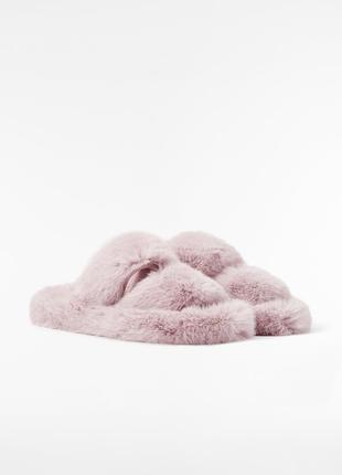 Очень красивые розовые пушистые домашние тапочки oysho шлепанцы2 фото