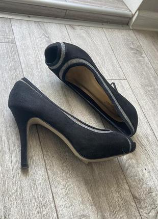 Черные туфли на каблуке натуральная замша 37 размер 23.8 см4 фото