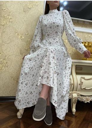 Длинное платье в цветочный принт с объемными рукавами4 фото