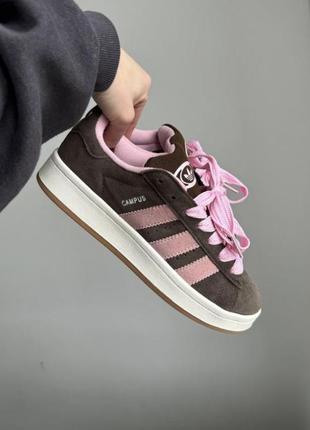 Кросівки кеди adidas campus 00 s dark brown pink  молодёжные замшевые кроссовки кеды адидас кампус  коричневые с розовым