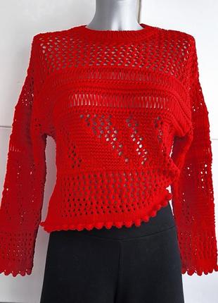 Ажурний  светр zara червоного кольору