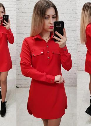 Платье - рубашка арт. 825 красное / красный3 фото