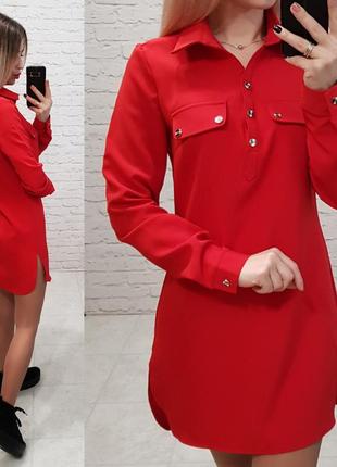 Платье - рубашка арт. 825 красное / красный2 фото