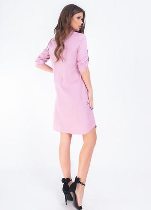 Платье-рубашка коттон арт. 831 цвет розовый / розовый в горох5 фото
