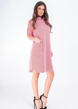 Платье-рубашка коттон  арт. 831 цвет розовый / розовый в горох10 фото