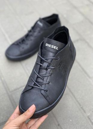 Кеды кроссовки мужские кожаные diesel black6 фото